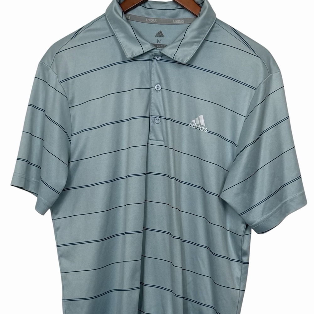Adidas Golf Polo Shirt Mens Medium Blue Striped Performance Short Sleeve‎